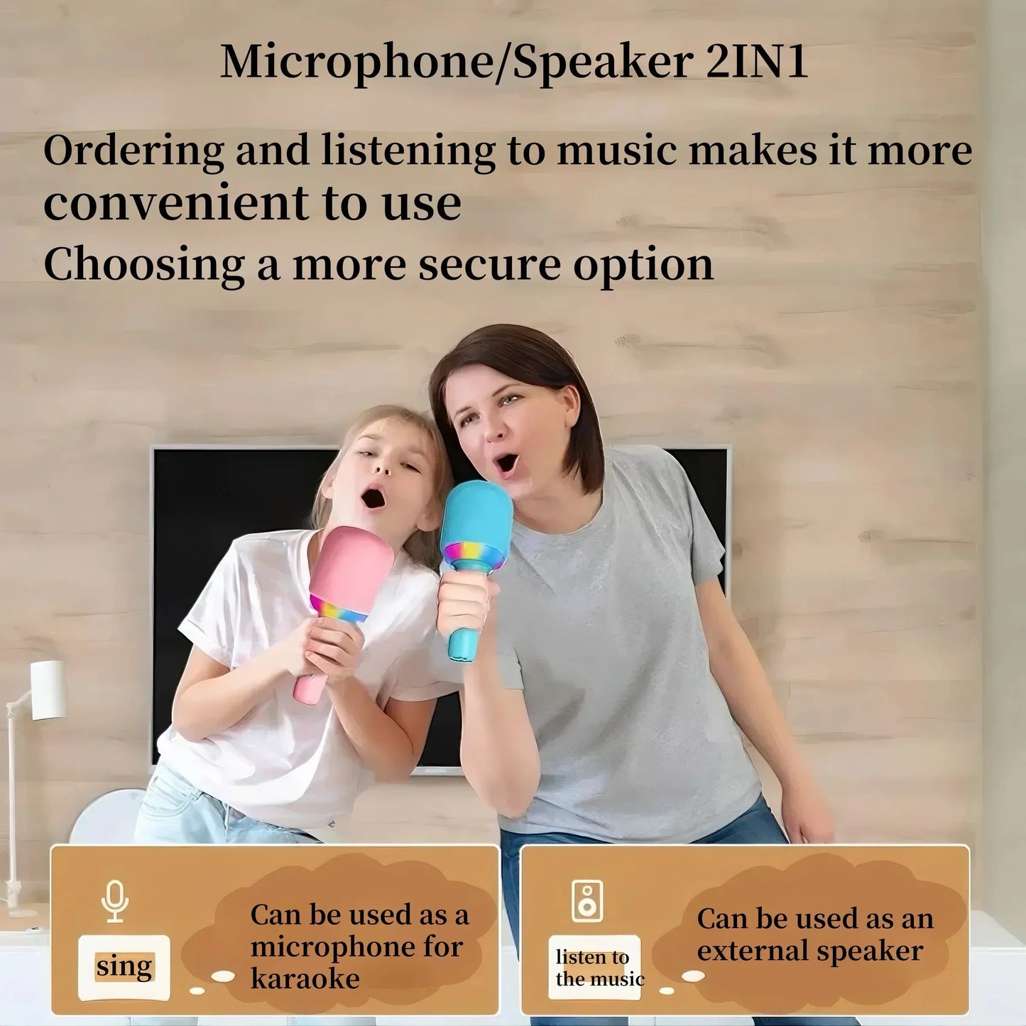 Colorful plastic portable speaker microphone with built-in speaker and atmosphere light for family singing fun