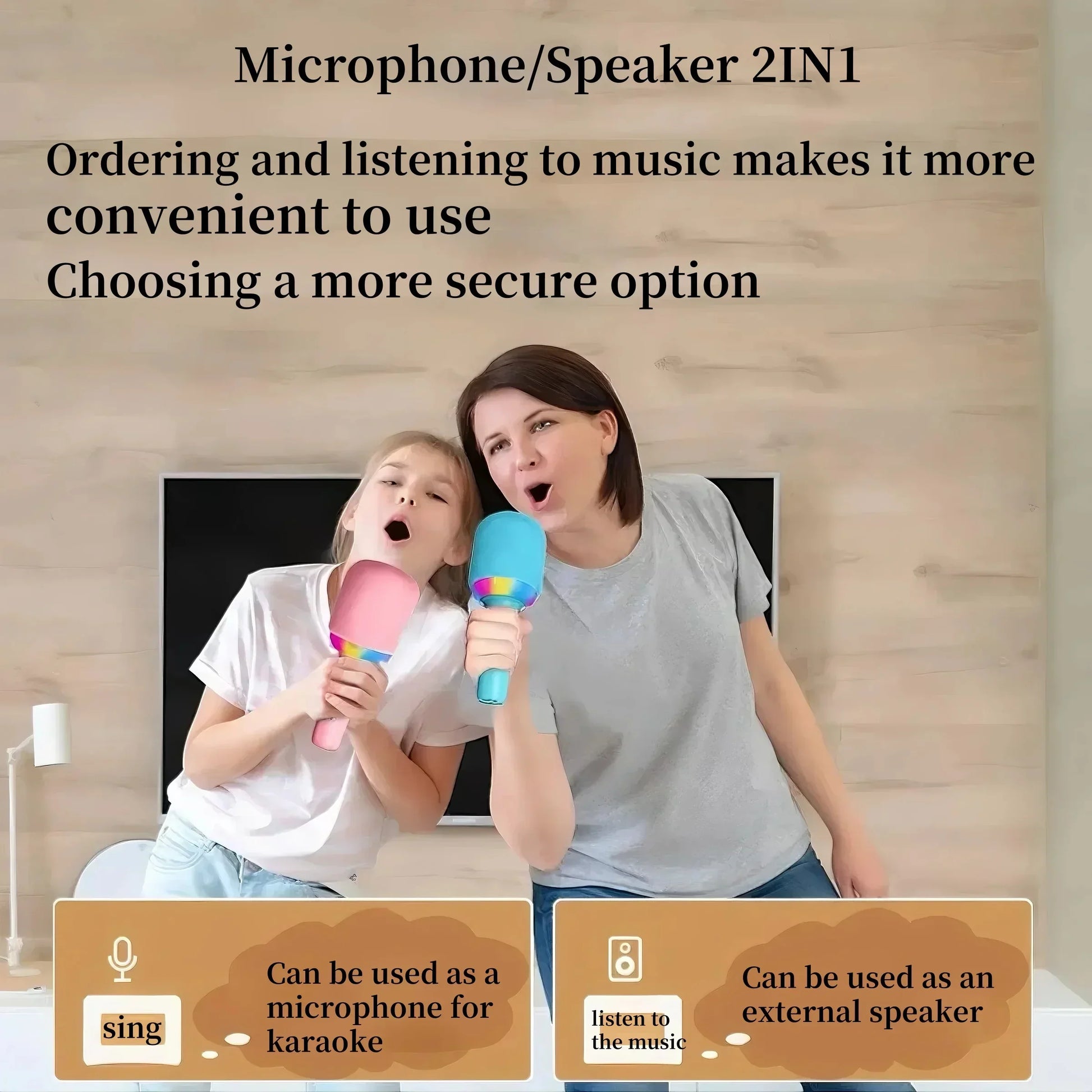 Colorful plastic portable speaker microphone with built-in speaker and atmosphere light for family singing fun