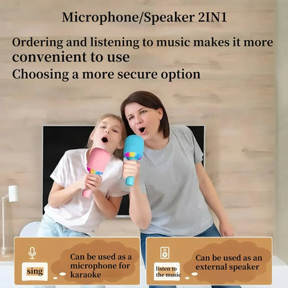 Colorful plastic portable speaker microphone with built-in speaker and atmosphere light for family singing fun