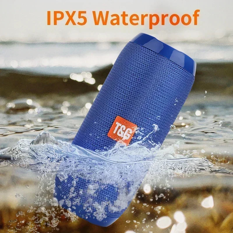 Blue t&g portable bluetooth subwoofer outdoor waterproof speaker with textured mesh exterior and stereo surround support