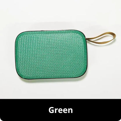 Green textured mini oxford loudspeaker with tan wrist strap portable column 3d stereo player surround hifi sound box