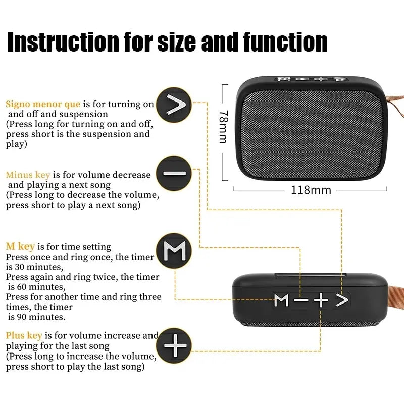 Black rectangular portable mini oxford loudspeaker with textured grille and control panel for column 3d stereo sound