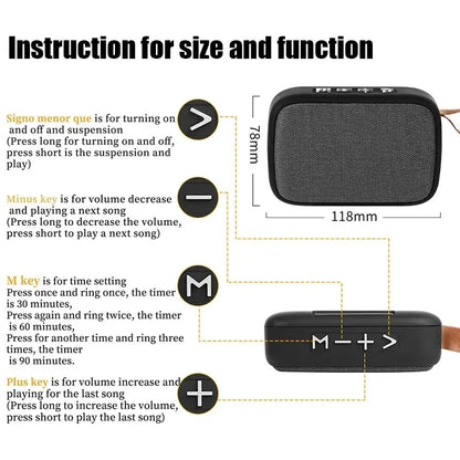 Black rectangular portable mini oxford loudspeaker with textured grille and control panel for column 3d stereo sound