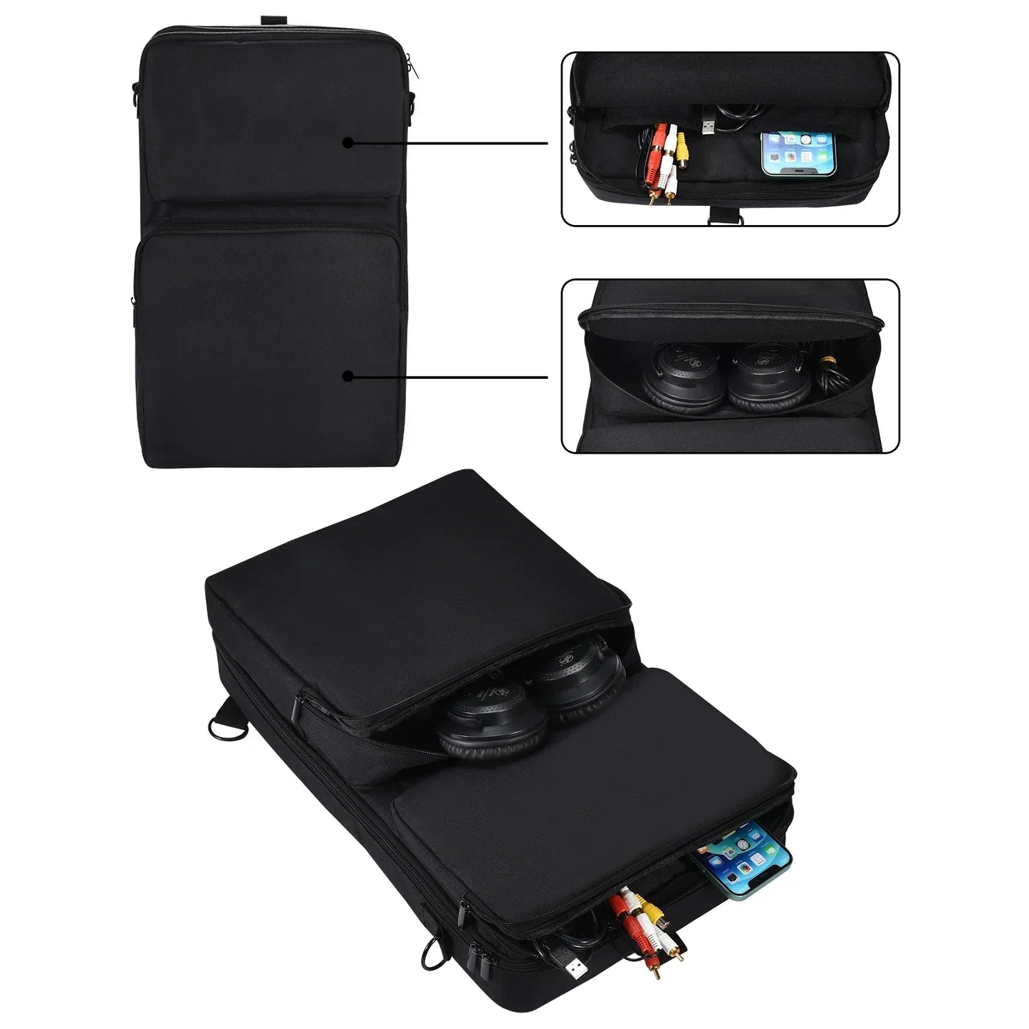 Black durable fabric portable turntables protective case with shoulder strap for pioneer ddj-400 carrying storage bags