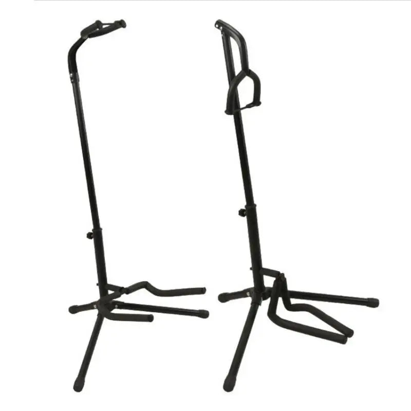 Black metal portable universal guitar collapsible single stand with adjustable height tripod base and safety lock for travel