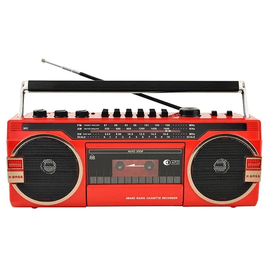 Vibrant red portable vintage usb am fm sw radio dual recording boombox with cassette tape player recorder bluetooth speaker