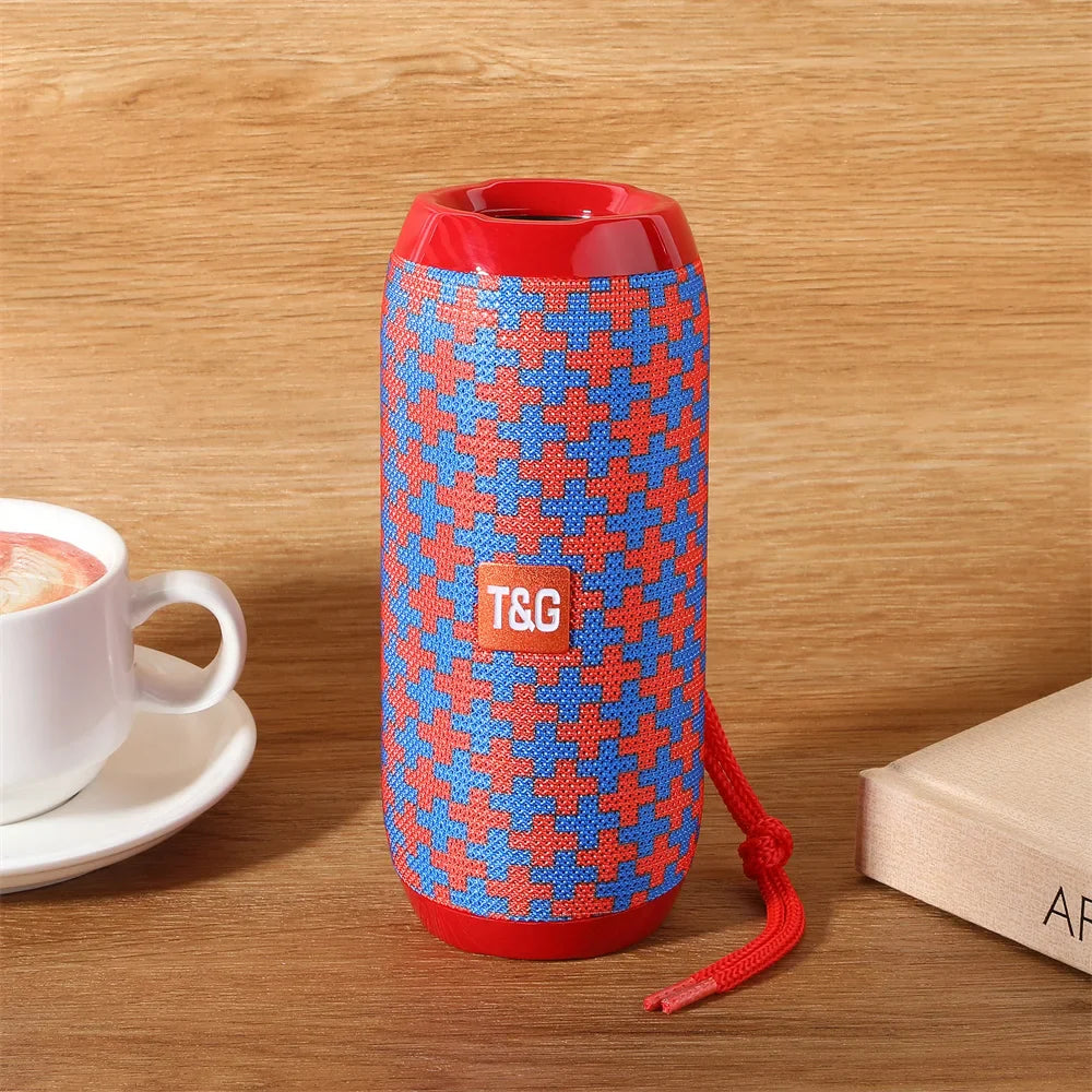 Red and blue houndstooth portable wireless bluetooth speaker with red strap for som blootooth subwoofer radio fm handfree use