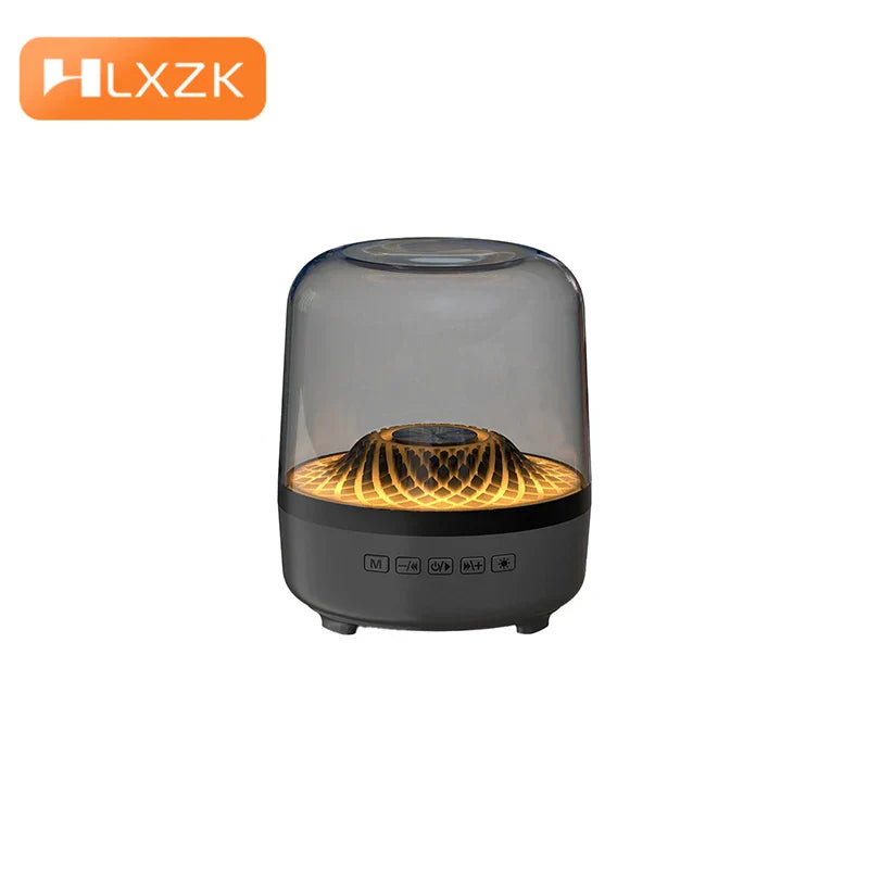 Hlxzk portable wireless theater speaker subwoofer with translucent gray dome and glowing golden acoustic breathing lamp design
