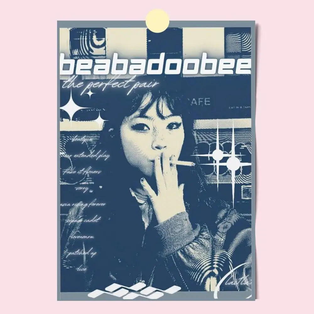 Beabadoobee the perfect pair poster with stylized black and white illustration and modern graphic design for home decor