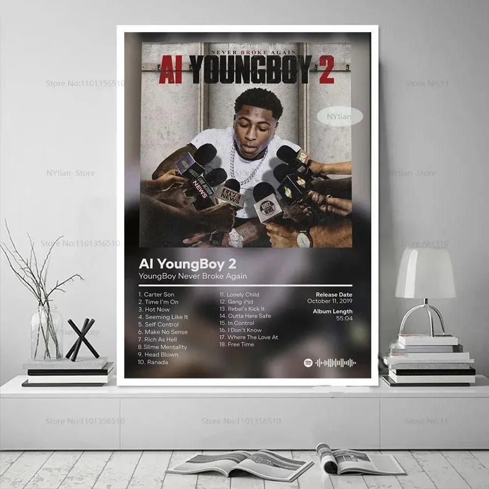 White-framed poster print featuring youngboy never broke again last slimeto album artwork with black and red text