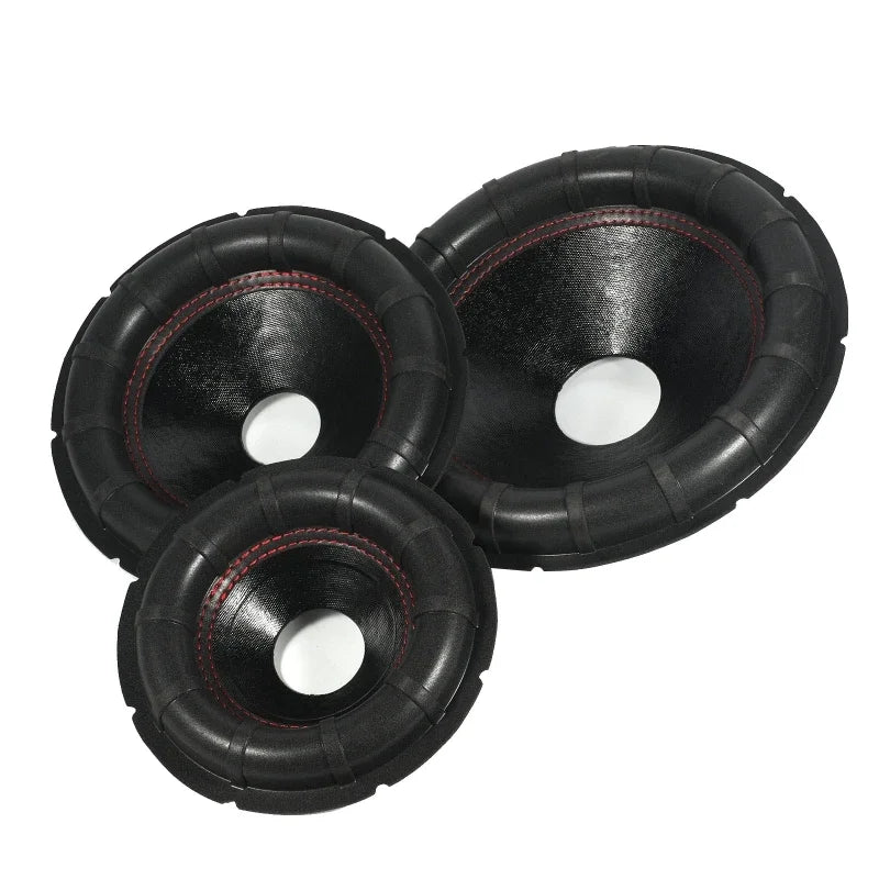 Black rubber speaker woofer cones with red stitching big surround and white dust cap for cap repairing kits installation
