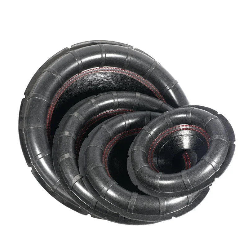 Black rubber big surround rings with red stitching for dust cap repairing kits in powerful speaker woofer cones