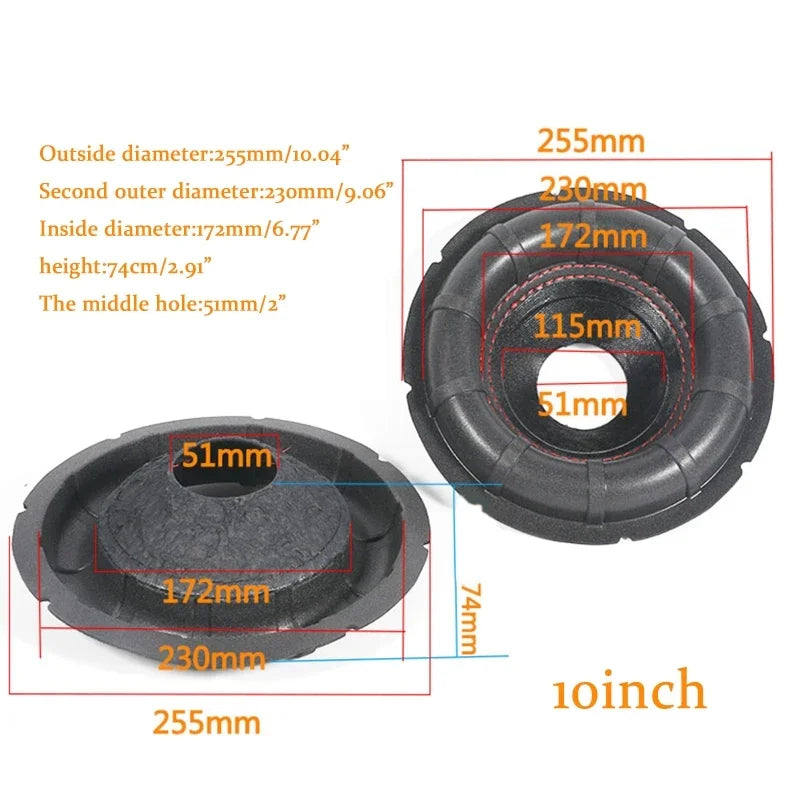 Black rubber bushing with textured surface and dimensional markings for big surround dust cap repairing kits