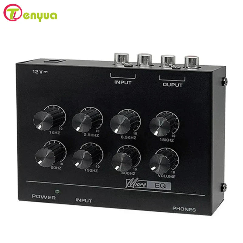 Black rectangular preamp eq207 7 band equalizers with silver knobs and dc12v power input audio mixer eu plug