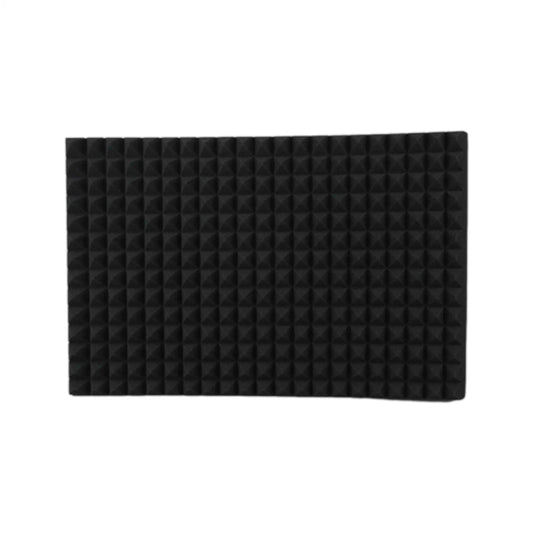 Black rectangular acoustic foam panel with pyramid-shaped indentations for premium microphone sound isolation shield type beat music
