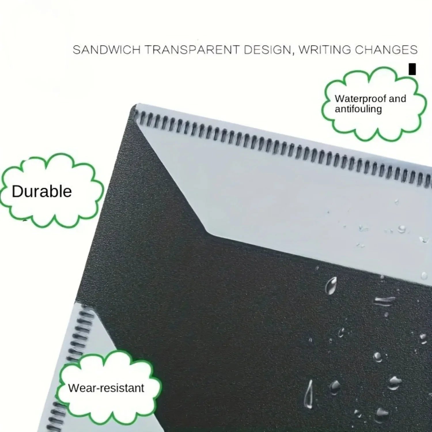 Premium piano sheet music clip in black and silver with tri-fold design six-page capacity and waterproof durable cover