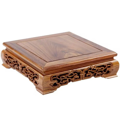 Premium wooden pedestal display stand with intricate carved base for coffee tea sets figurines vases flower decor