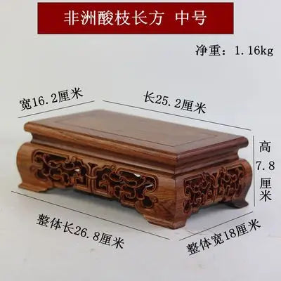 Medium rectangular premium wooden pedestal made of african mahogany with carved patterns for coffee tea sets figurines vases flower