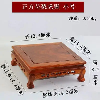Small square premium wooden pedestal with intricately carved legs for coffee tea sets figurines vases flower pots display