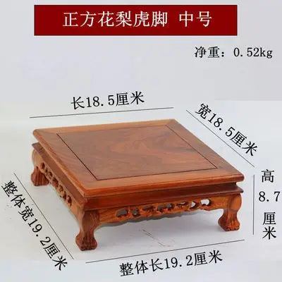 Premium wooden pedestal dark brown hardwood table with carved tiger-foot legs for coffee tea sets figurines vases flower decor