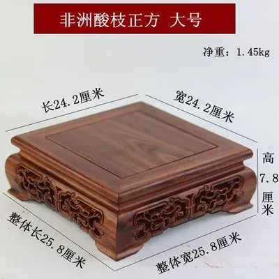 Premium wooden pedestal dark brown acid-etched hardwood stand with intricate carvings for coffee tea sets figurines vases flower pots