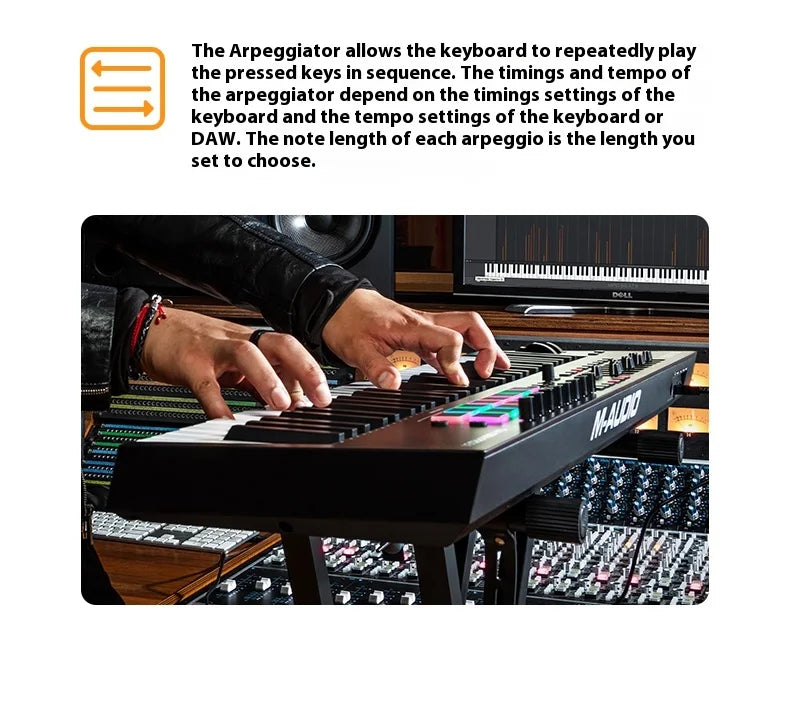 Black m-audio pro 49 key usb midi controller lightweight plastic keyboard with illuminated buttons for music orchestration laptop use