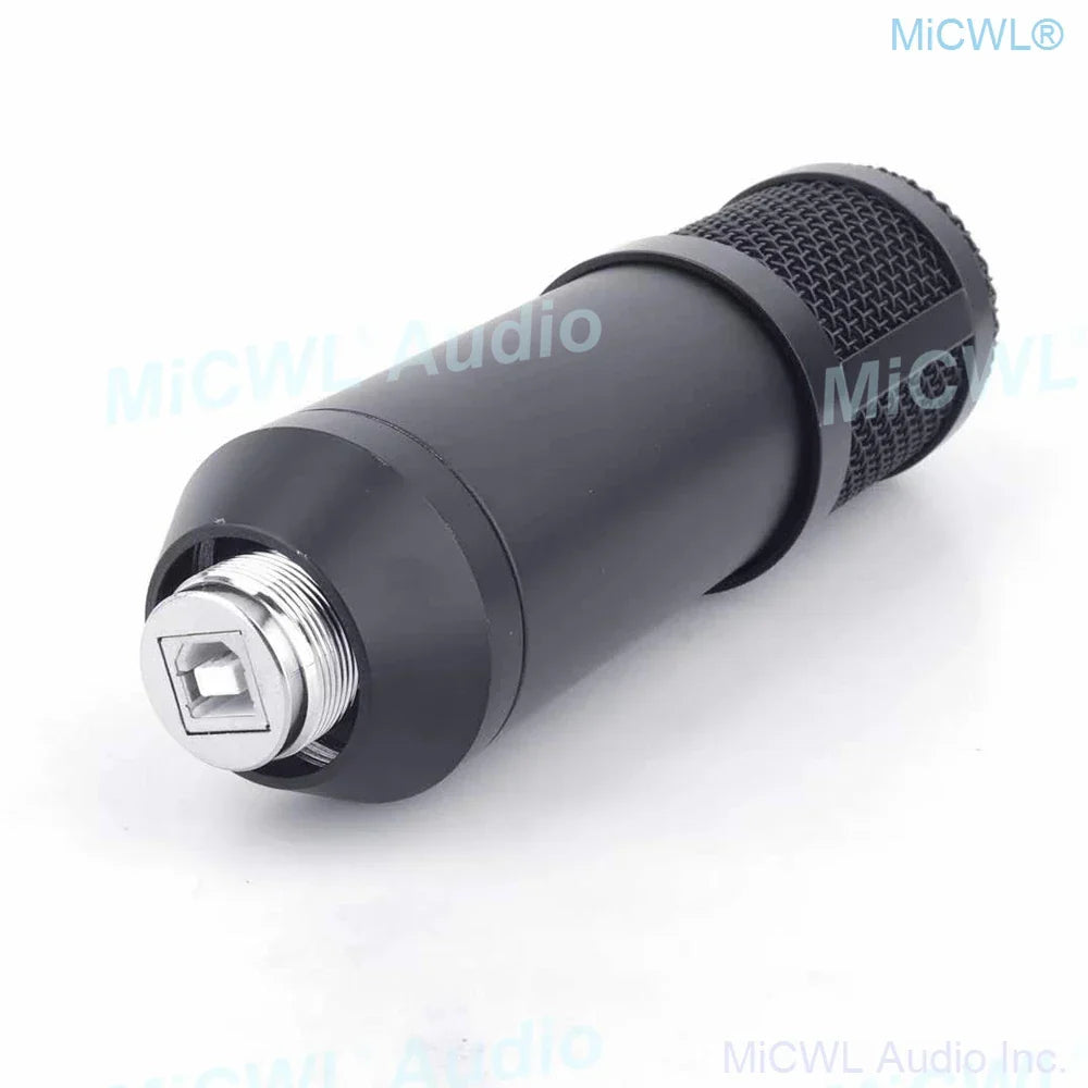 Black cylindrical micwl audio pro usb microphone cardioid condenser with silver xlr connector for studio recording live