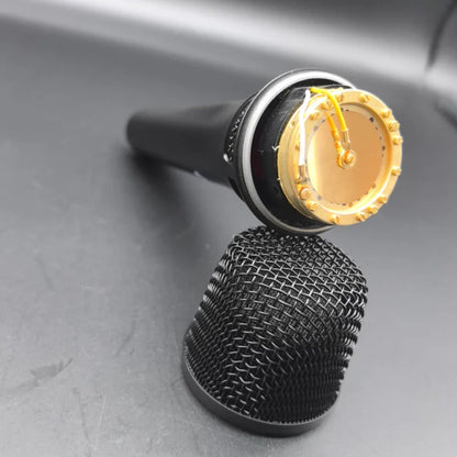 Professional 105 condenser microphone 34mm with gold grille and exposed wiring for live streaming recording studio use
