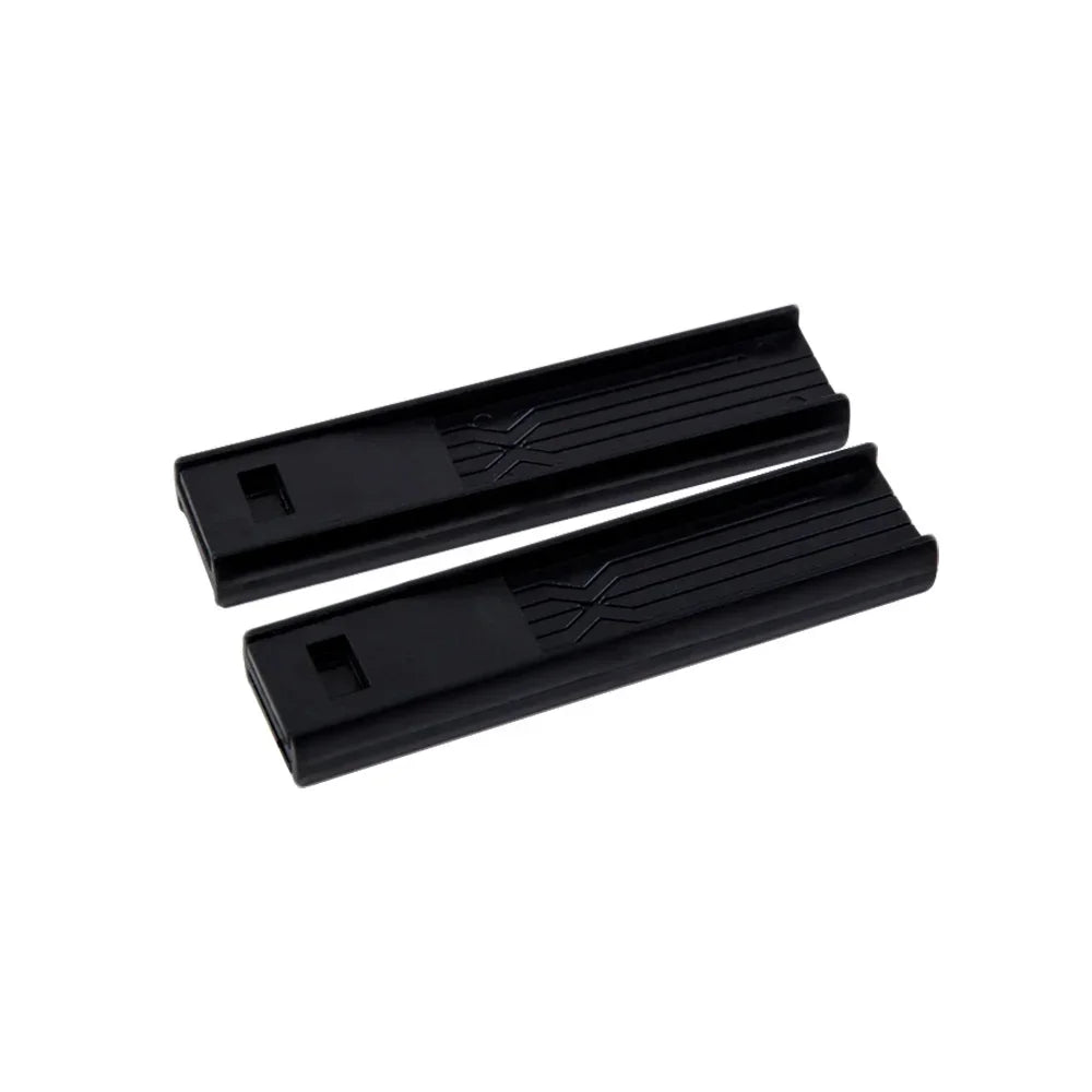 Black plastic bike pedal covers with ribbed texture and embossed logo suitable for keys bb clarinet accessories reed box cleaning brushes trimmer