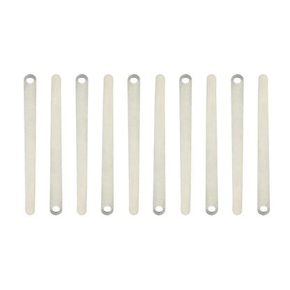 Ten slender silver-toned metal bar connectors with rounded ends and holes for bb clarinet accessories reed box use