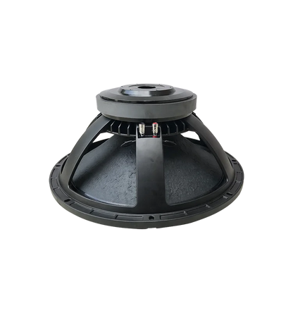 Black professional 18-inch powered subwoofer speaker driver f18b with robust cone design and metallic central components for pro audio use