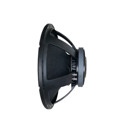 Black robust professional 18-inch powered subwoofer speaker driver f18b with matte finish and visible internal components for pro audio use