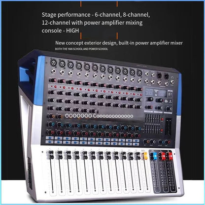 Blue and white professional 6 8 12 channel dj sound audio mixer bluetooth recording mixing console with amplifier