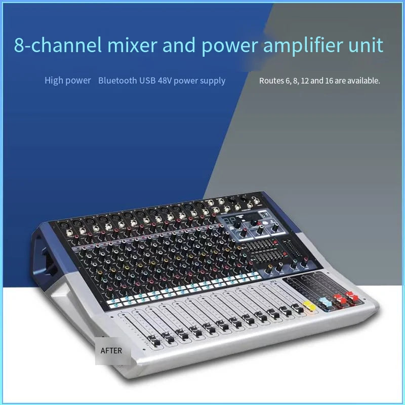 Silver and black 8-channel audio mixer bluetooth with usb power supply for channel dj sound and recording mixing console
