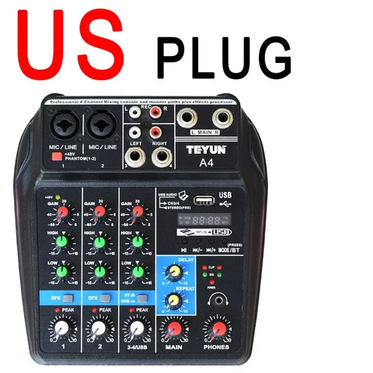 Black teyun a4 professional 4-channel digital mixer with usb audio output and multiple ports for sound card microphone use