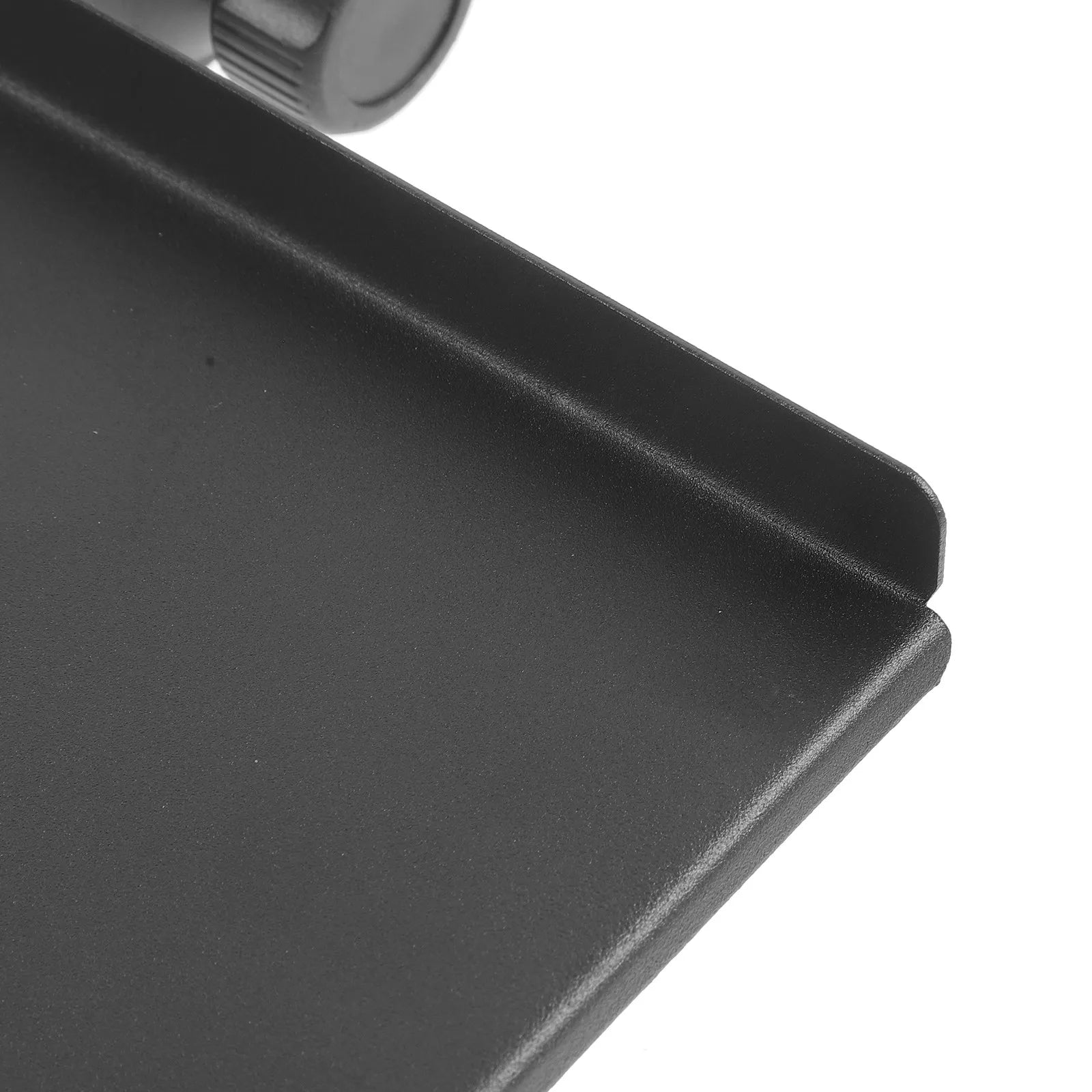 Black matte plastic tray with rounded edges and textured knob for professional adjustable clamp-on microphone rack stand