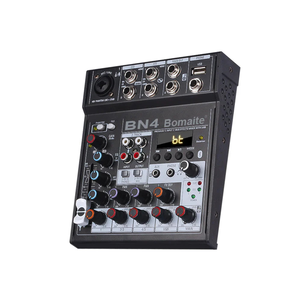 Black bn4 bomaite professional audio mixer with 48v phantom power usb computer mp3 input and colorful rotary knobs
