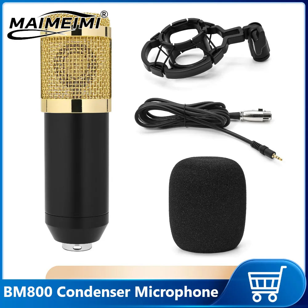 Professional bm 800 gold and black condenser microphone bm800 with mesh grille for ktv radio braodcasting singing recording