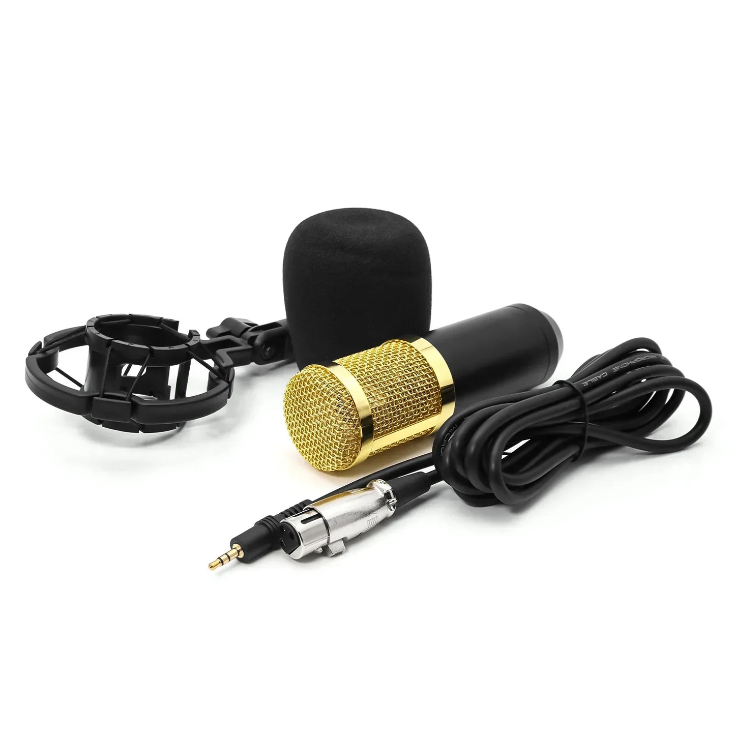 Professional gold and black microphone bm800 condenser with mesh grille stand mount foam windscreen and xlr cable for ktv radio braodcasting singing recording