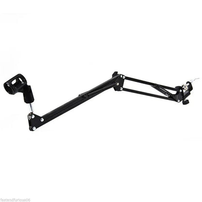 Black adjustable microphone boom arm with articulated joints and clamp for wired bm800 studio vocal recording ktv mic