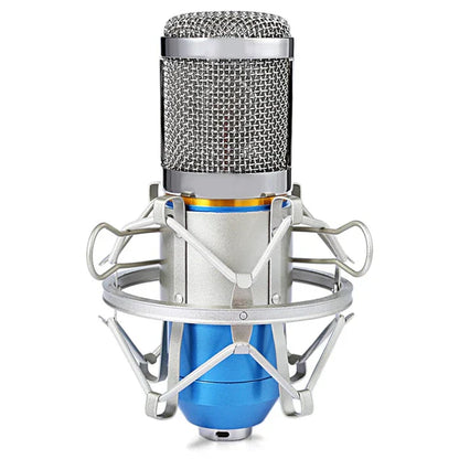 Professional wired bm800 studio condenser microphone in blue and silver with mesh grille and shock mount for vocal recording ktv karaoke microphone mic