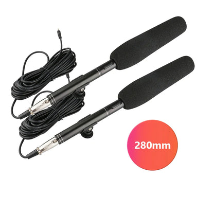 Black professional condenser microphone shotgun mics with foam windshields and coiled cables 280mm for live mic super-cardioid use