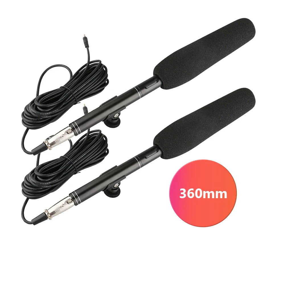 Black 360mm professional condenser microphone with foam windshield and coiled cable for live mic super-cardioid use