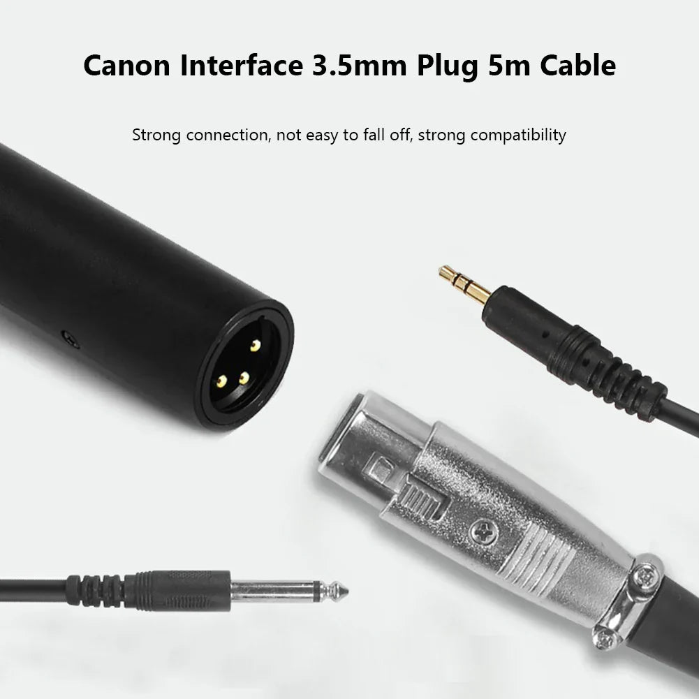 Black canon interface cable with silver xlr connector and gold plated jack for professional condenser microphone interview use