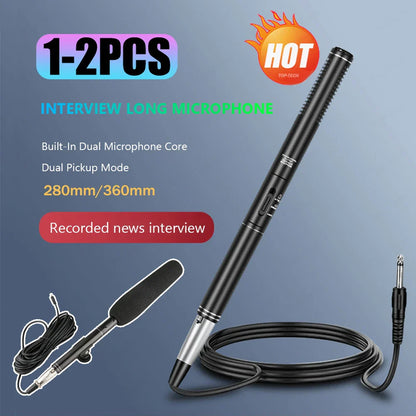 Black and silver professional condenser microphone interview with built-in dual core and live mic super-cardioid design