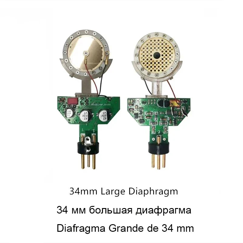 34mm professional condenser microphone components with metallic heads and green circuit boards for laptop computer mic karaoke singing streaming