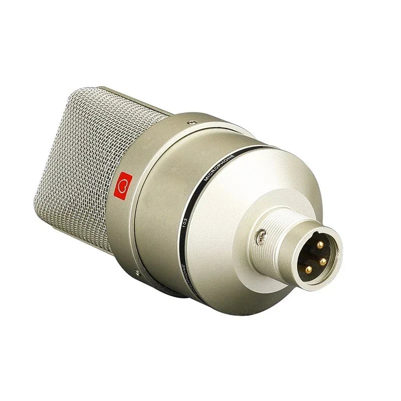 Silver professional condenser microphone with mesh grille and threaded xlr connector for laptop computer mic karaoke singing streaming
