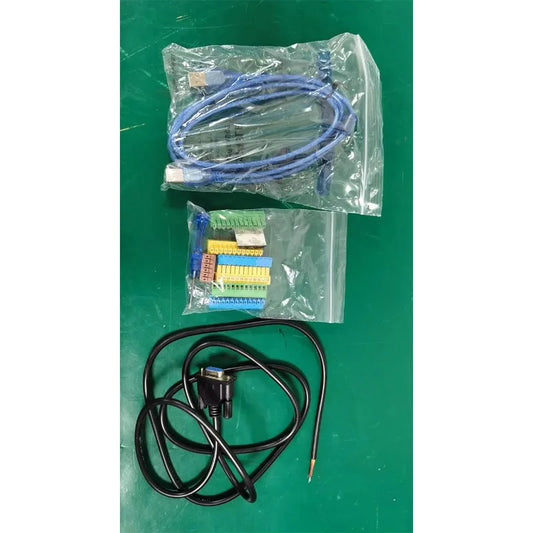 Blue and black computer cables with connectors in clear bags for professional digital audio conference speaker management