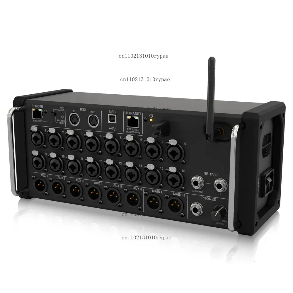 Black professional digital mixing console mr18 mr12 studio recording with xlr and usb inputs and wireless antenna