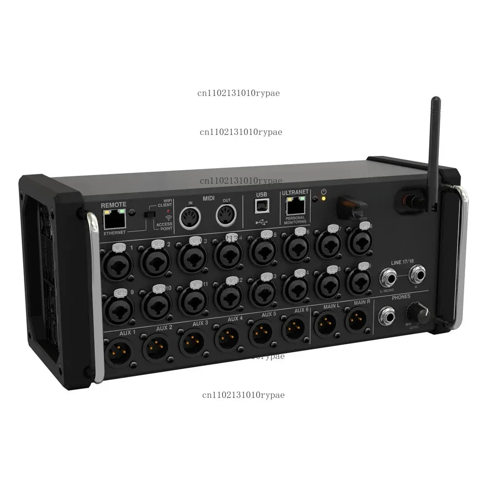 Black professional digital mixing console mr18 with multiple xlr usb ports wireless antenna for studio recording use